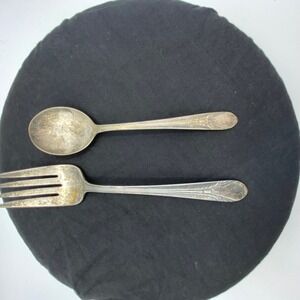 1938 William Rogers Serving Silver Plated Meat Fork Spoon Patina Wheat Grass